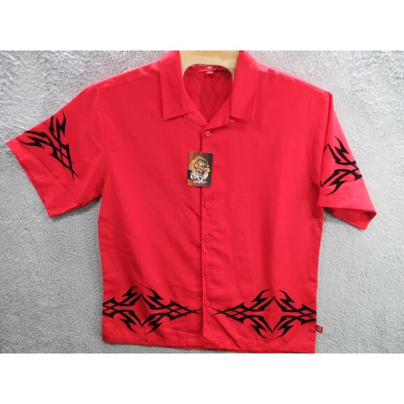 NWT Vintage Y2K JNCO Jeans Men's XXL Red Button Shirt w/ Tribal Designs - Picture 1 of 16